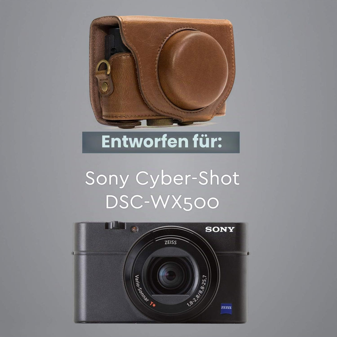 MegaGear Leder Kameratasche für Sony Cyber-shot DSC-WX500 Kompakte Systemkamera Dunkelbraun, Dunkelb