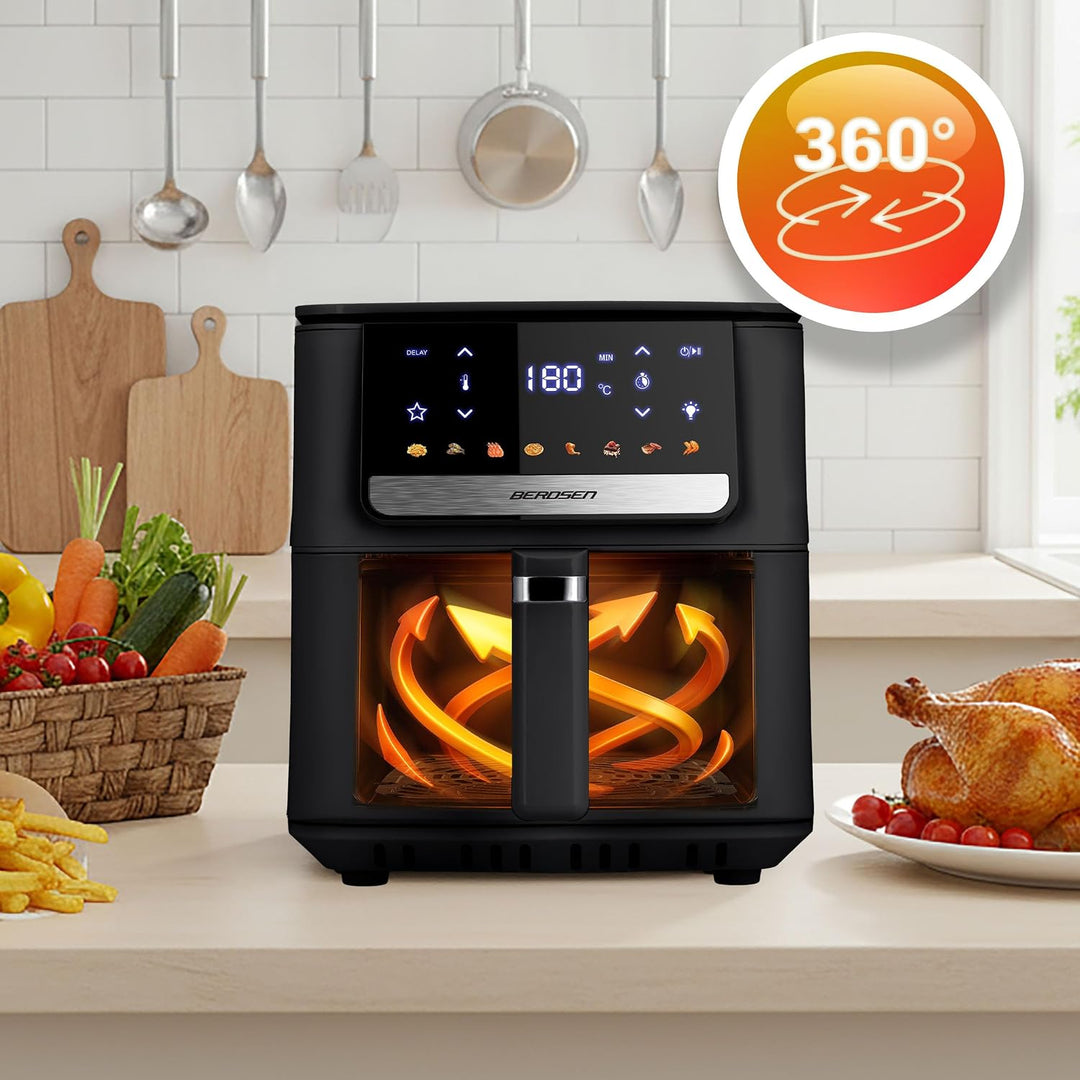 Berdsen Airfryer Heissluftfritteuse - 1700 W 6,5 l - Fritteuse - 8 Programme Touchscreen - Schwarz,