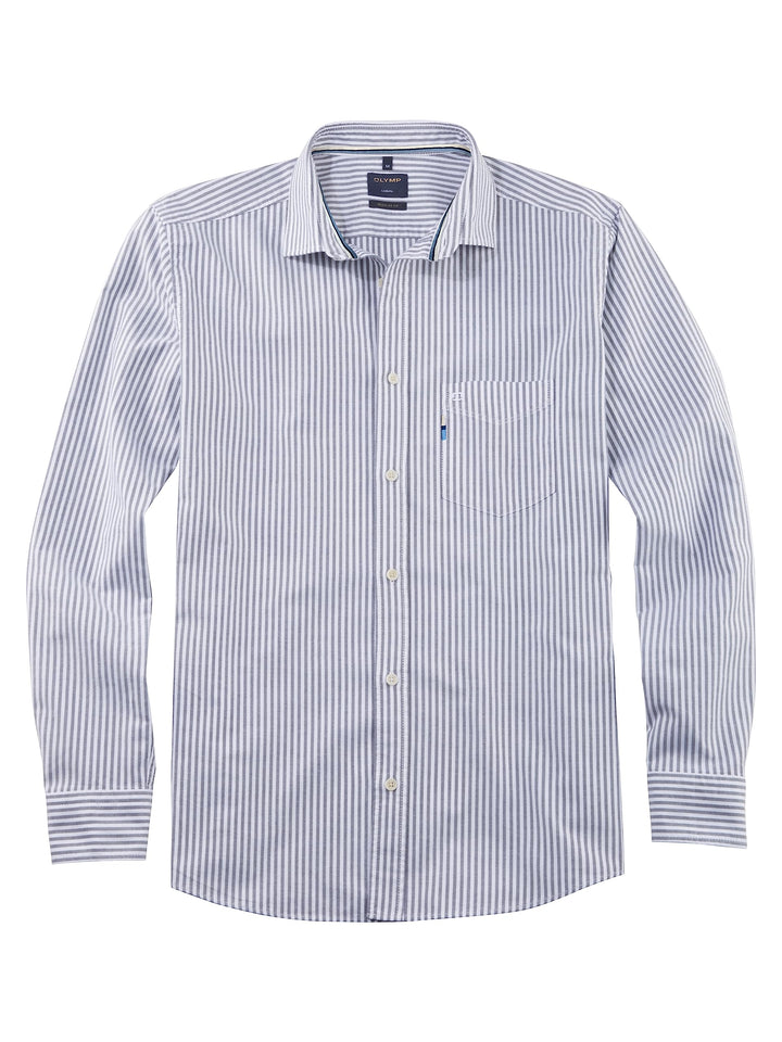 OLYMP Herren Oberhemd Langarm Casual,Gestreift,Regular fit,Kent-Kragen S Schwarz 68, S Schwarz 68