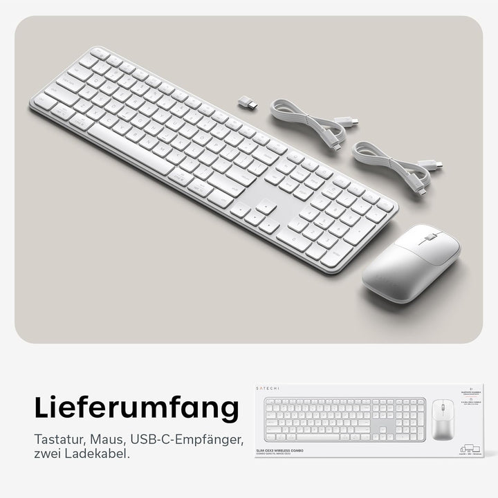 SATECHI Kabelloses Tastatur- & Maus-Set Slim CEX3, Bluetooth Multi-Geräte, USB-C-Empfänger, 𝗨𝗦-𝗘𝗡𝗚𝗟𝗜