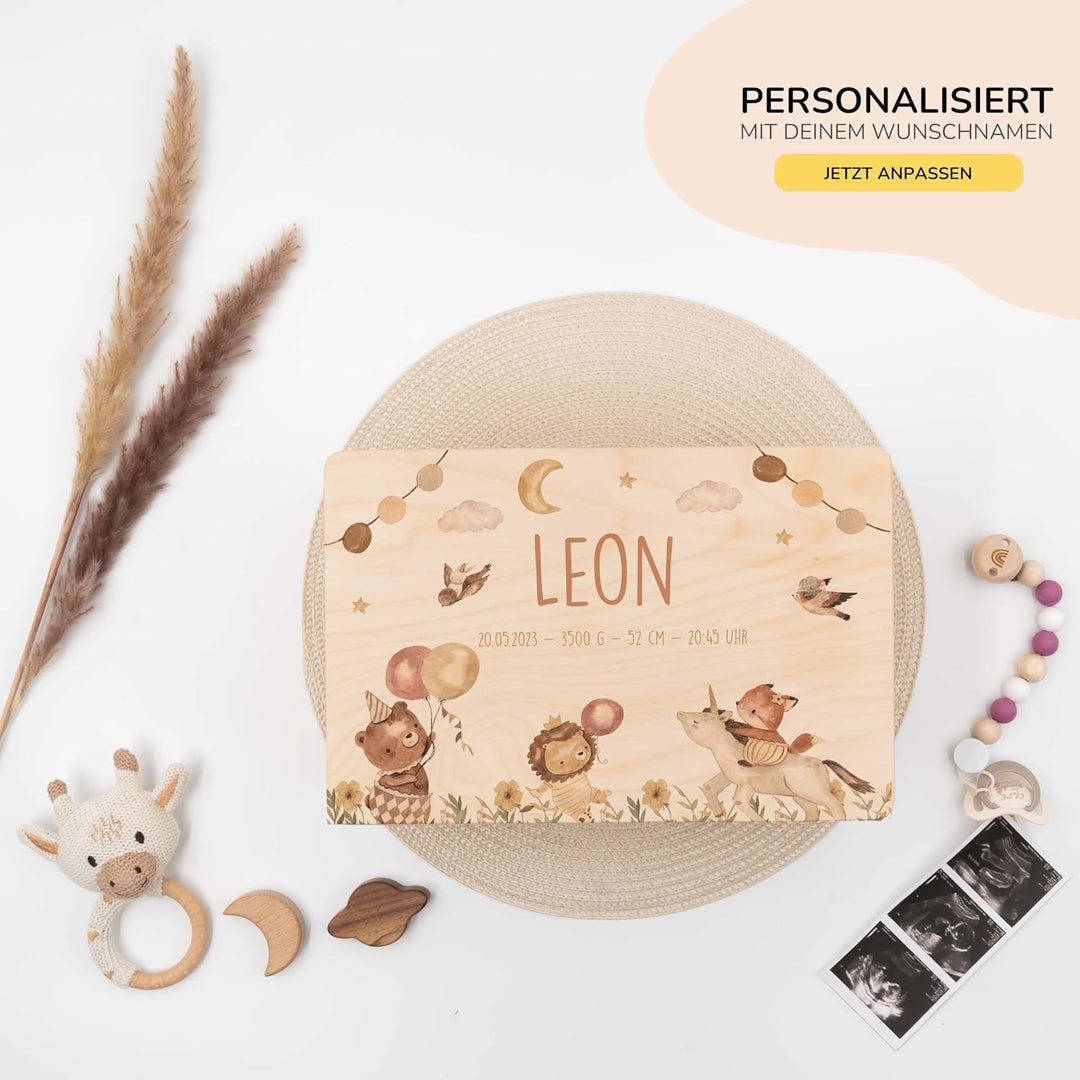 KIDSMOOD - Erinnerungsbox Baby, personalisierte Holzkiste mit Deckel, Ideal zur Aufbewahrung von Eri
