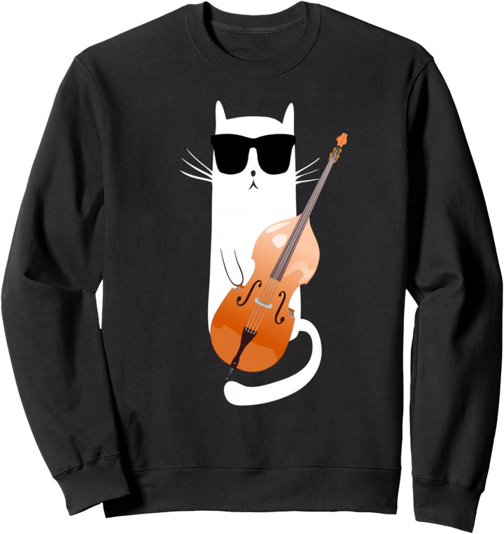 Lustige Katzen-tragende Sonnenbrillen Spielen Kontrabass Sweatshirt