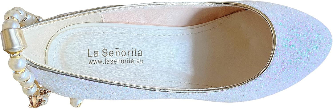 La Señorita Brautschuhe Kommunionschuhe Festliche Schuhe mit Perlen Absatzschuhe für mädchen 26 E