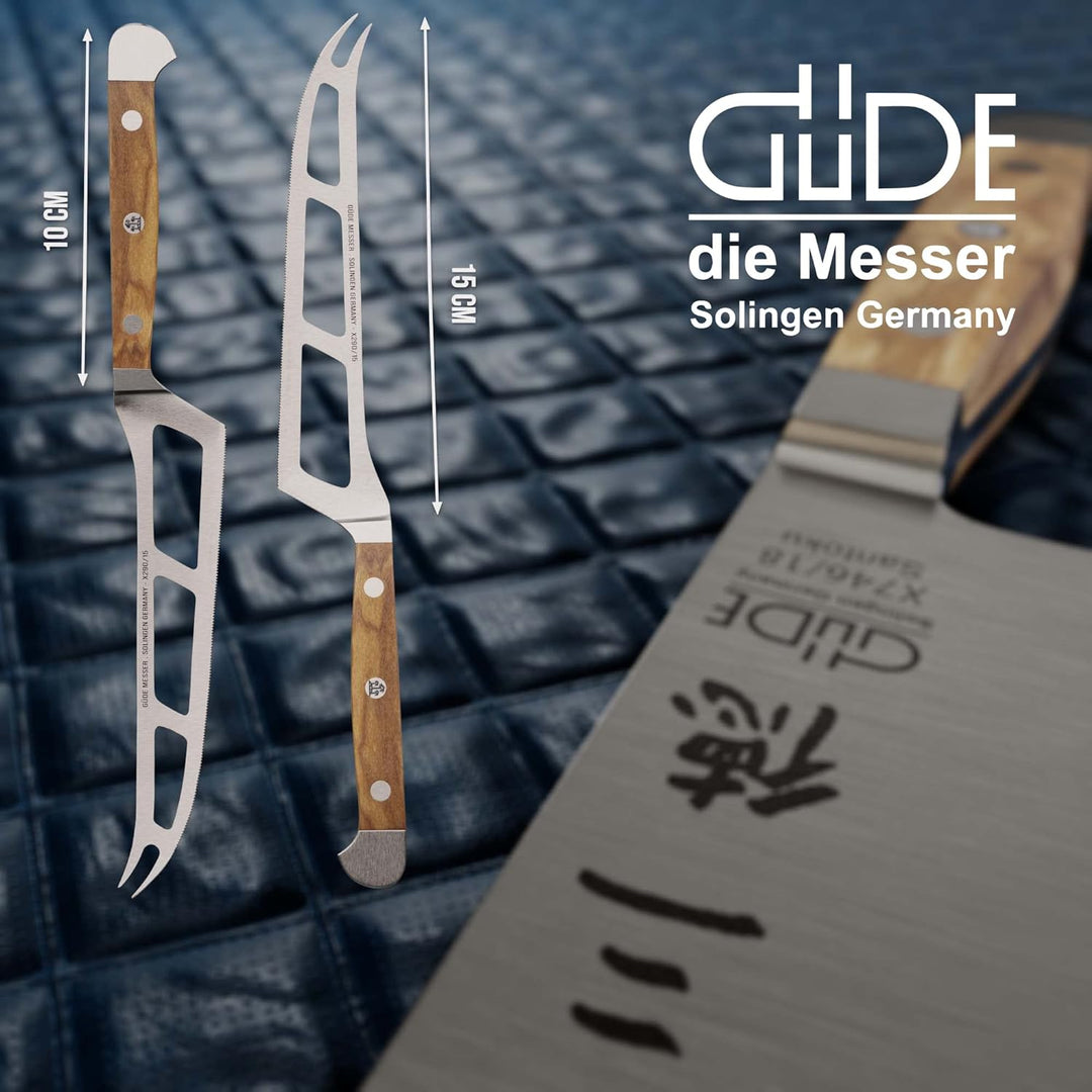 GÜDE Solingen - Weichkäsemesser Käsemesser geschmiedet, 15 cm, Olivenholz, ALPHA OLIVE, Doppelkropf,