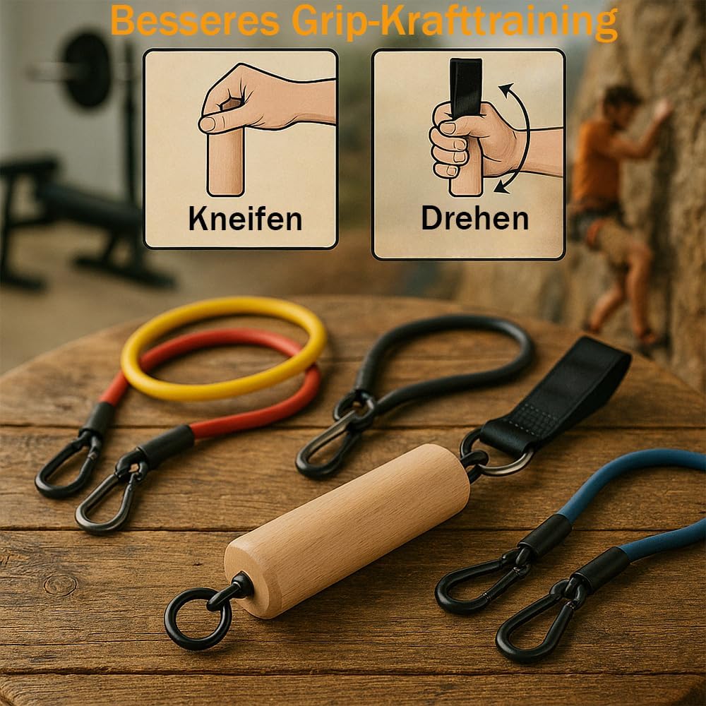 Holz Klimmzuggriffe Handgriffe，Klettergriffe Trainingsset für Krafttraining， Armkrafttrainer，Klimmzu
