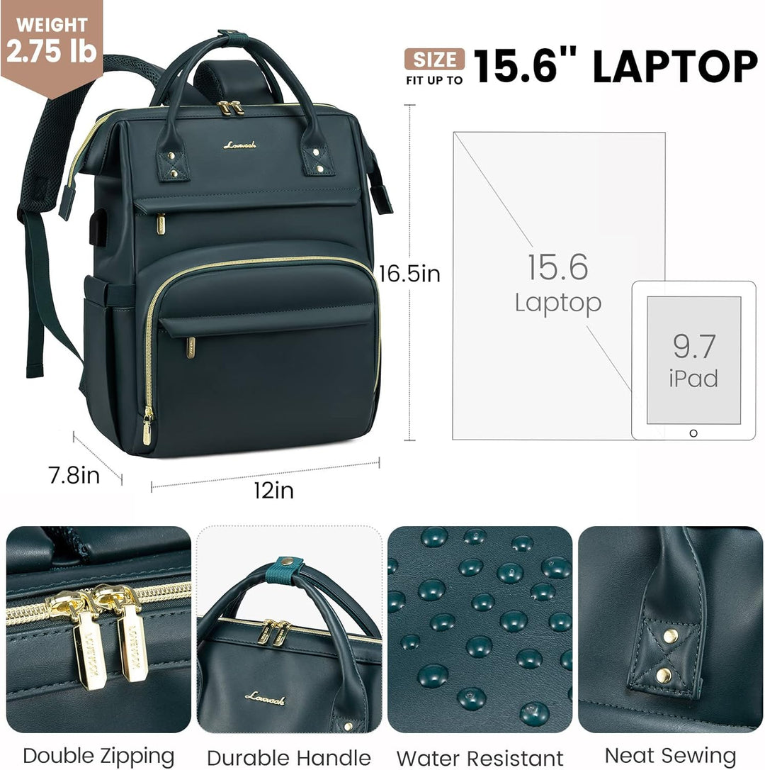 LOVEVOOK Rucksack Damen, Gross Wasserdicht 17 Zoll Laptoptasche Schulrucksack, PU Leder Schultasche