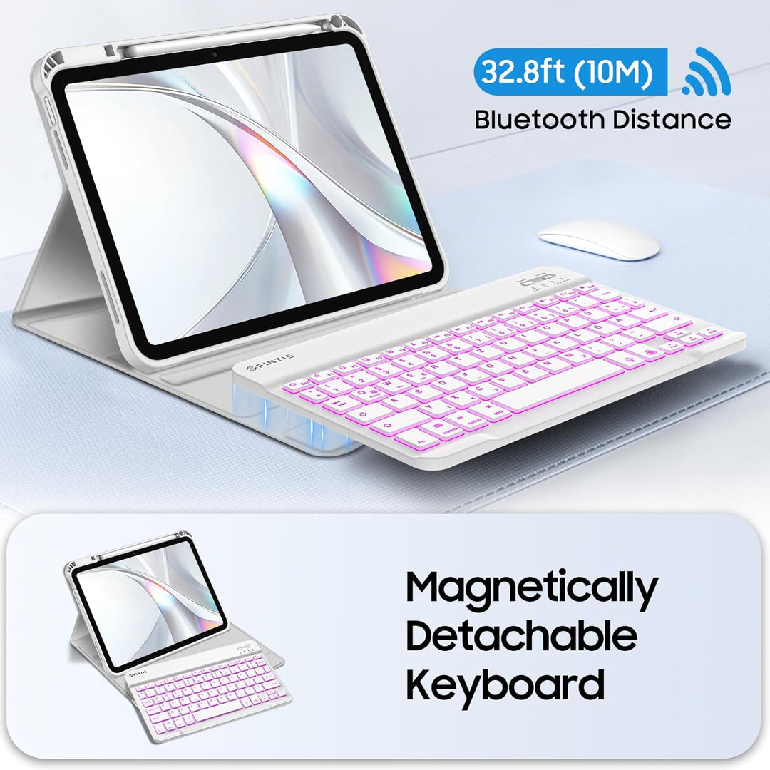 FINTIE Hülle mit Tastatur für iPad A16 11 Generation/10 Gen (11/10.9 Zoll, 2025/2022), 7-farbige Hin