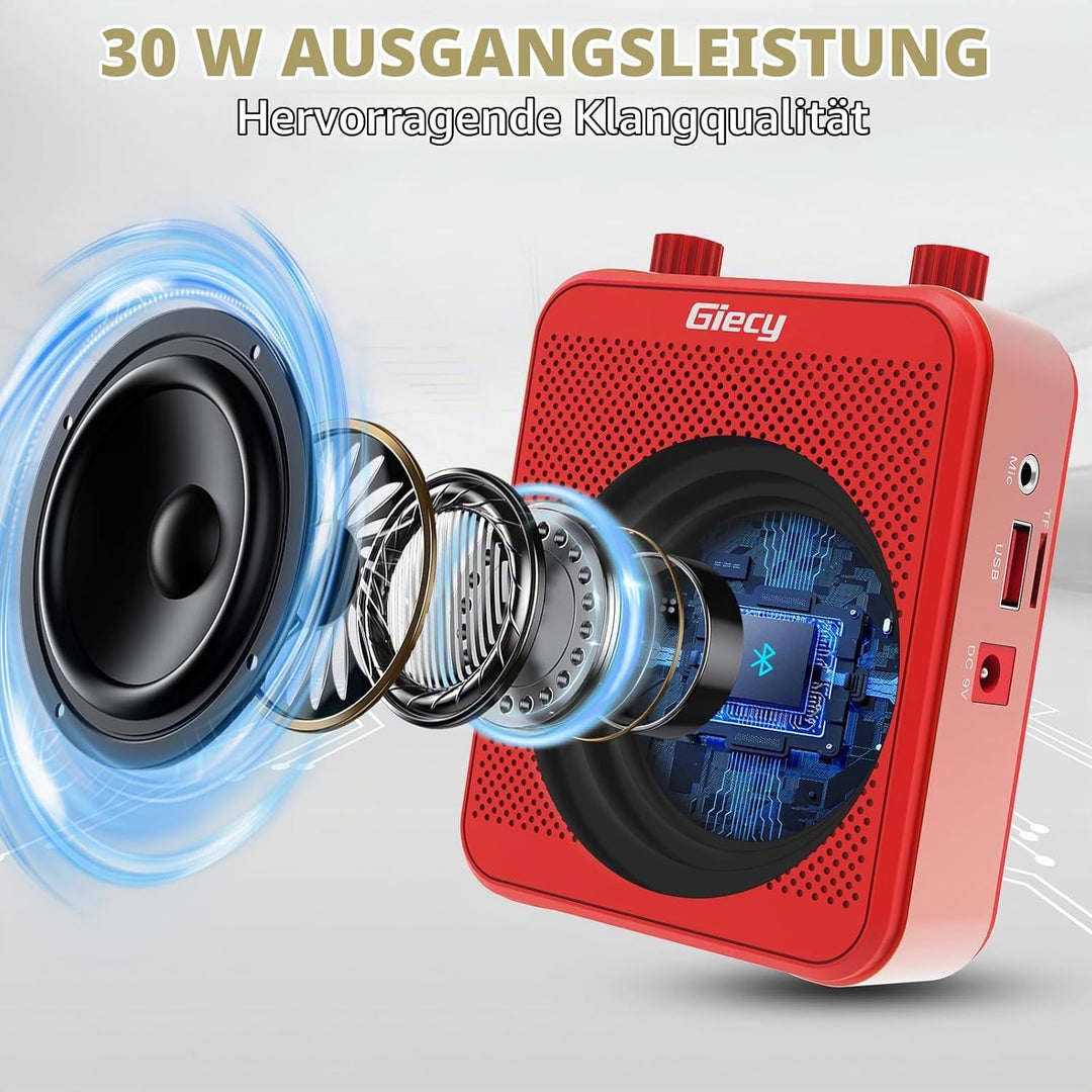 Giecy Sprachverstärker tragbar 30W 2200mAh Akku mit grosser Kapazität und Mikrofon Headset für Klass