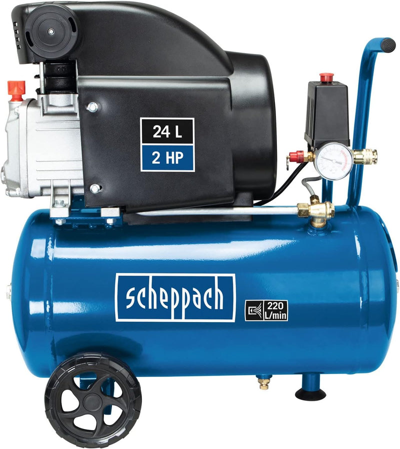 Scheppach Kompressor HC26 Druckluftkompressor | 220 l/min Ansaugleistung | 24 Liter Kessel | 1500W |