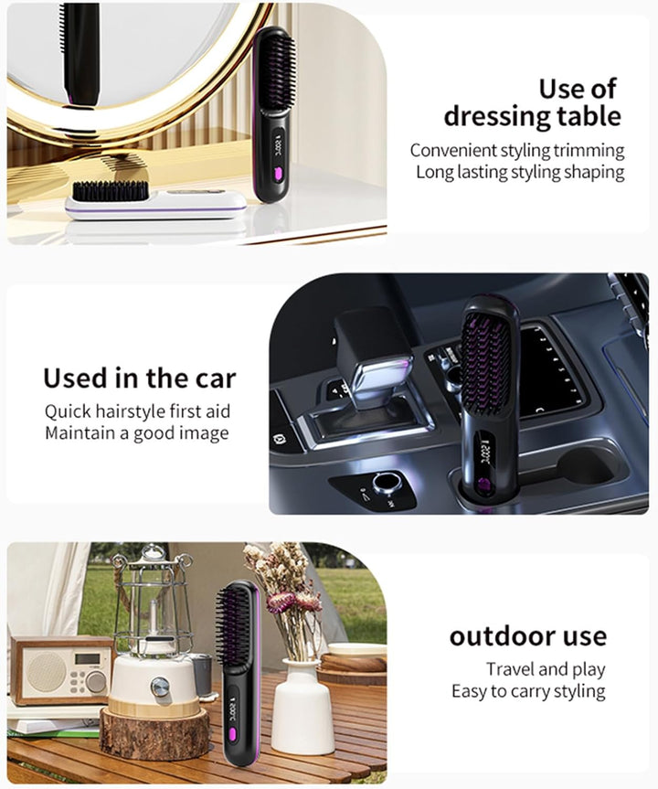 Go Brush Pro,Numoya Tragbare Glättungsbürste für Haarstyling,GoBrush Pro Hair Numoya,Wiederaufladbar