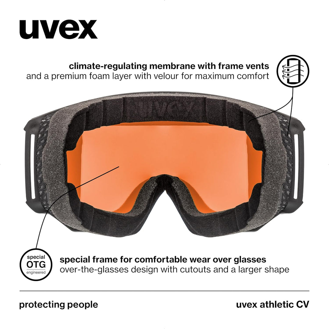 uvex athletic CV - kontrastverstärkende Skibrille mit Anti-Fog-Beschichtung im kantigen Retro-Design