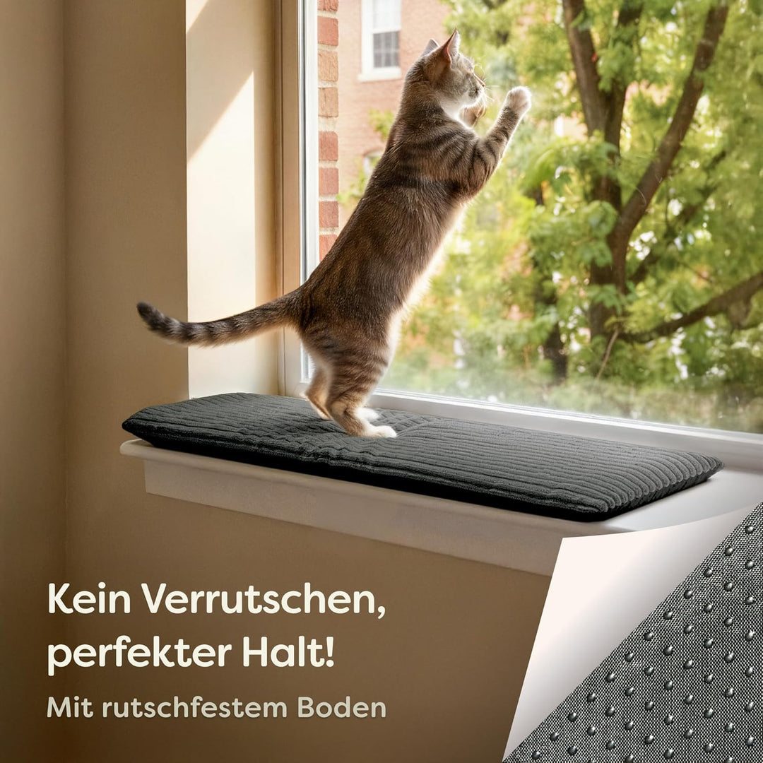 Fensterbank Katzenliege 90 x 28 cm - Selbstwärmende ohne Strom - Weich & Geräuschdämpfend – Waschbar