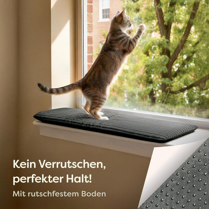 Fensterbank Katzenliege 90 x 28 cm - Selbstwärmende ohne Strom - Weich & Geräuschdämpfend – Waschbar