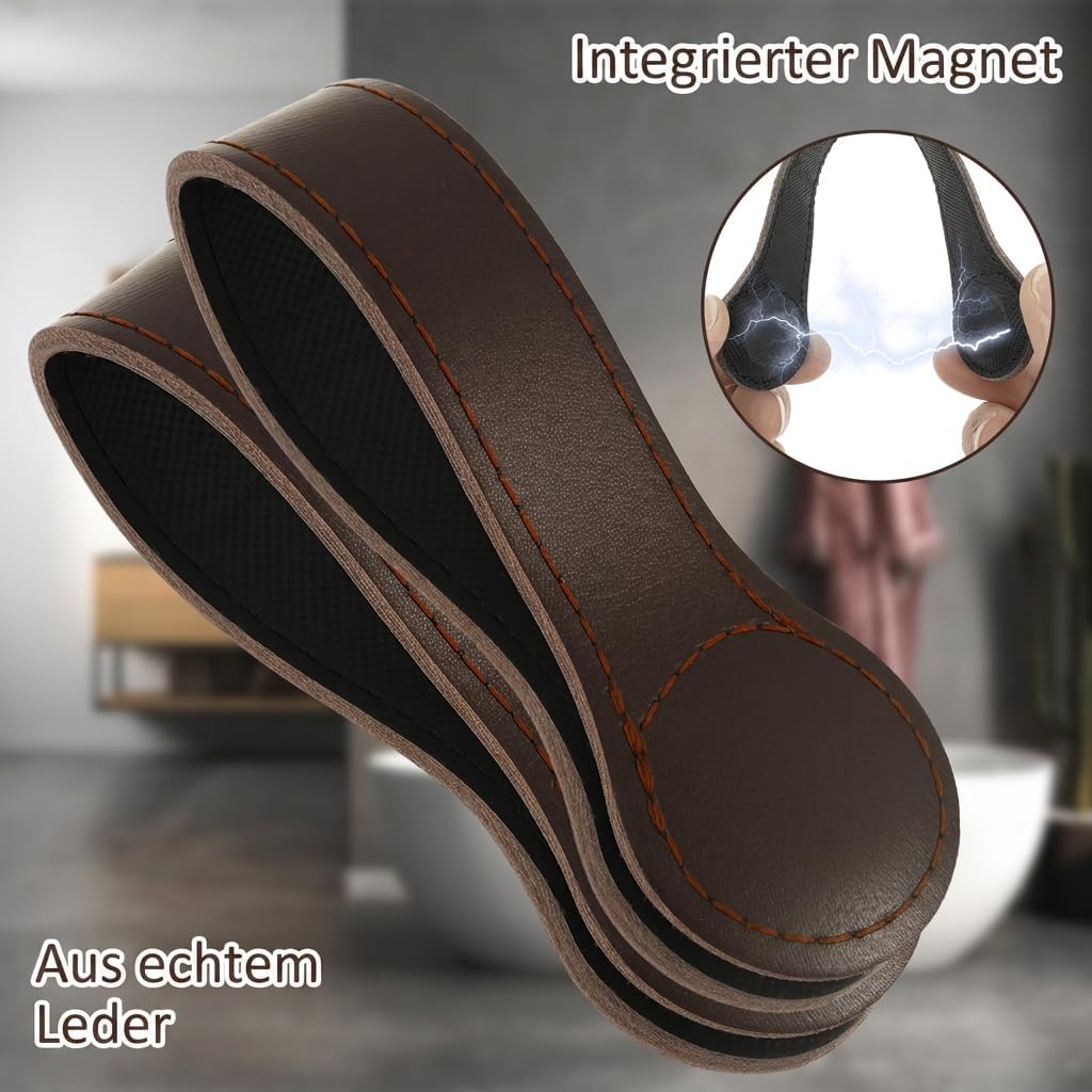 4 Stück Magnet Handtuchhalter aus Leder (Braun), Braun
