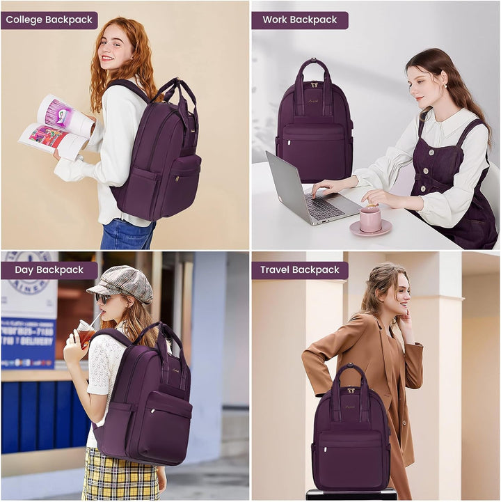 LOVEVOOK Laptop Rucksack Damen, 15,6 Zoll Schulrucksack Teenager mit USB Ladeanschluss, Wasserdicht