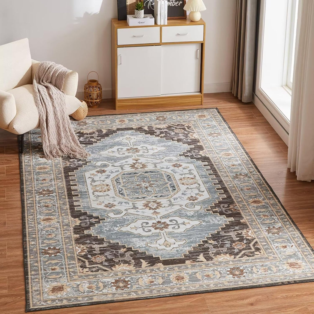 CHOSHOME Waschbarer Teppich Wohnzimmer 120x170CM Teppich Schlafzimmer Vintage Kurzflor Teppich Gross