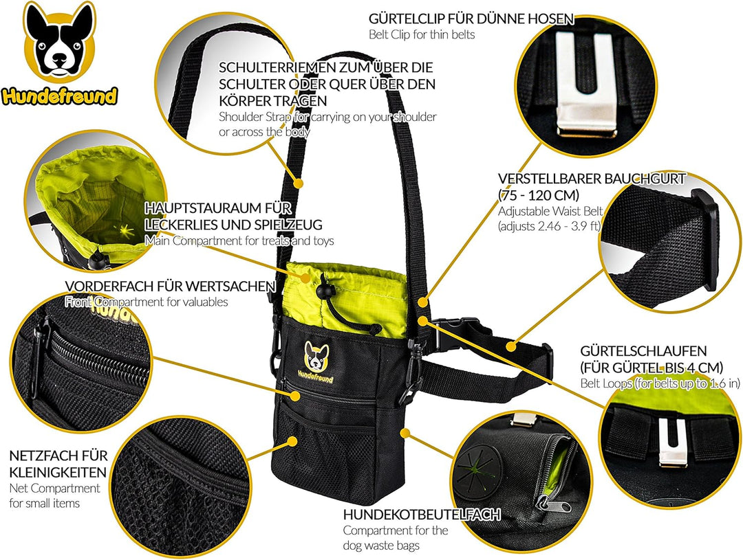 Hundefreund Grosser Futterbeutel für Hunde zum Hundetraining | 4 in 1 Futtertasche mit Bauchgurt, Gü