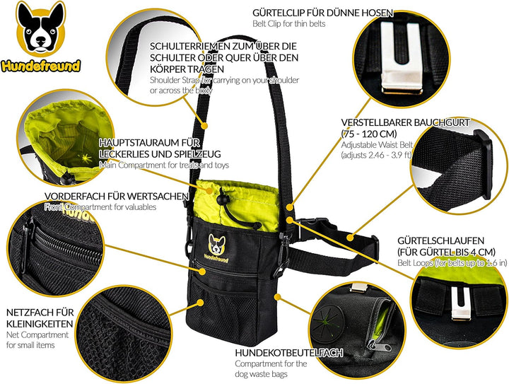 Hundefreund Grosser Futterbeutel für Hunde zum Hundetraining | 4 in 1 Futtertasche mit Bauchgurt, Gü