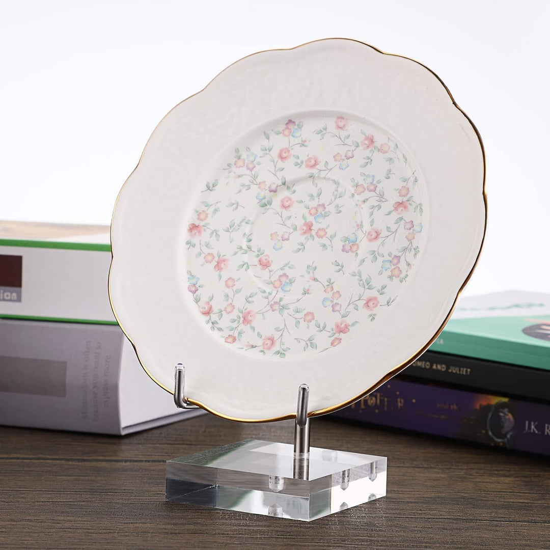 BTSKY Mittelgrosse verstellbare silberne Metallarm-Staffelei mit quadratischem Acrylsockel, Display-