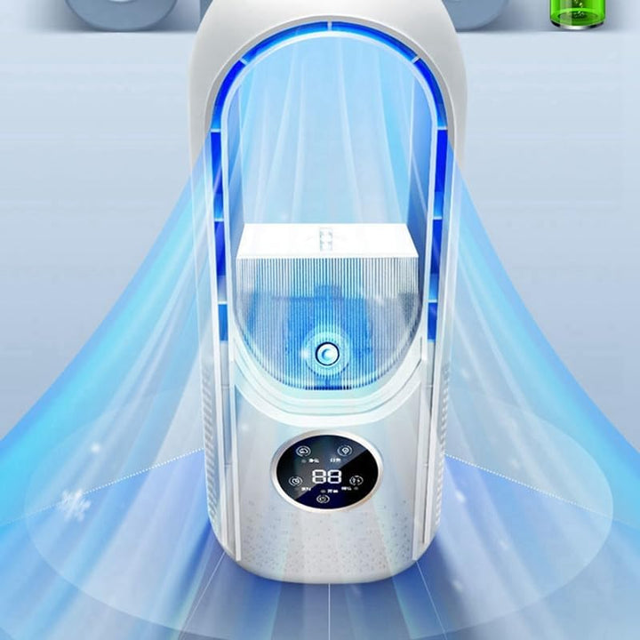 Ventilator Leise, Rotorloser Ventilator mit mit Luftreiniger, 6 Geschwindigkeiten, 9H Timer, USB-Auf