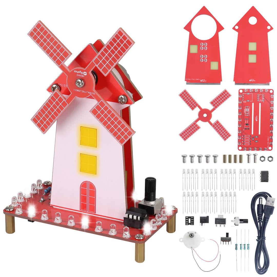 LED Windmühle Löt Bausatz, ElektoLoter DIY Windmill Elektronik Baukasten mit Einstellbare Drehzahl,