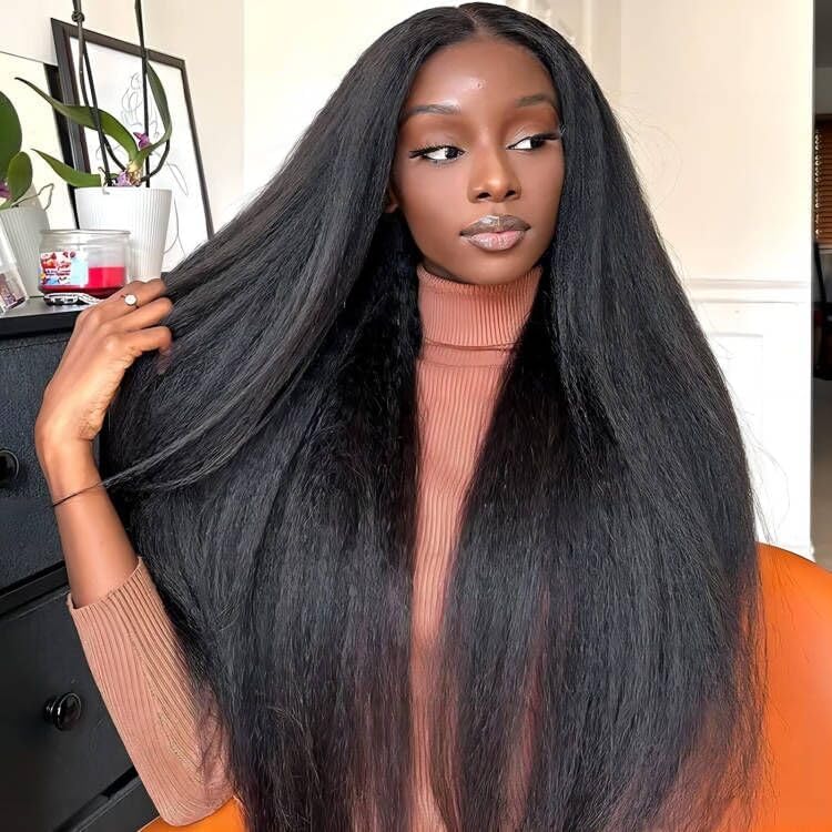 BLISSHAIR 13x4 Lace Front Perücke, Yaki Kinky Straight 13x4 Lace Front Wigs Human Hair Virgin Remy E