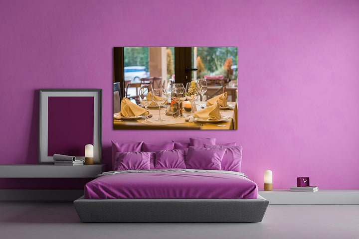 deyoli edles Restaurant im Format: 80x60 als Leinwandbild, Motiv fertig gerahmt auf Echtholzrahmen,