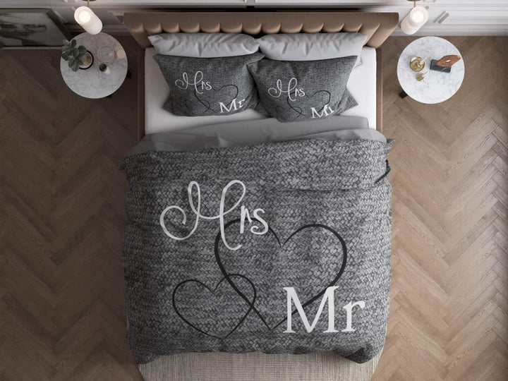 Sleeptime Partner Bettwäsche Mr. und Mrs. 200cm x 220cm 3teilig grau - weich & bügelfrei Bettbezüge
