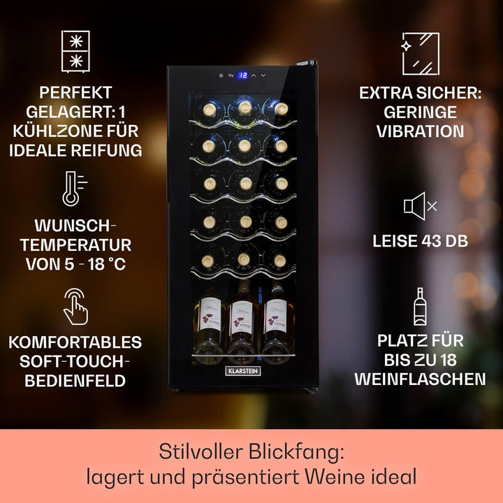 Klarstein Weinkühlschrank, 1 Zonen Getränkekühlschrank Klein, Kleiner Weinschrank 50L, Wein-Kühlschr