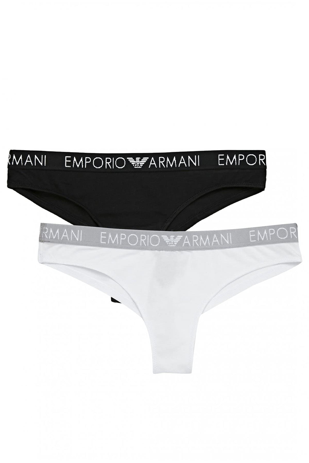 Emporio Armani Damen Bi-Pack Brazilian Brief Iconic Cotton Unterwäsche XS White/Black, XS White/Blac