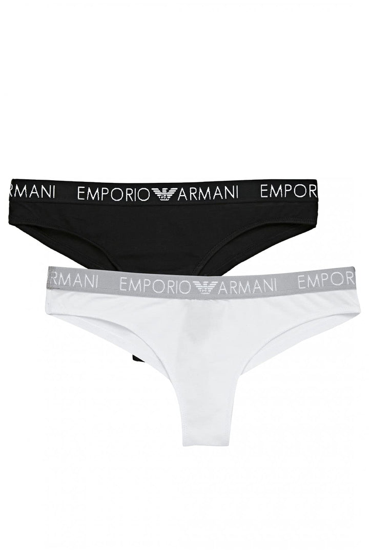 Emporio Armani Damen Bi-Pack Brazilian Brief Iconic Cotton Unterwäsche XS White/Black, XS White/Blac