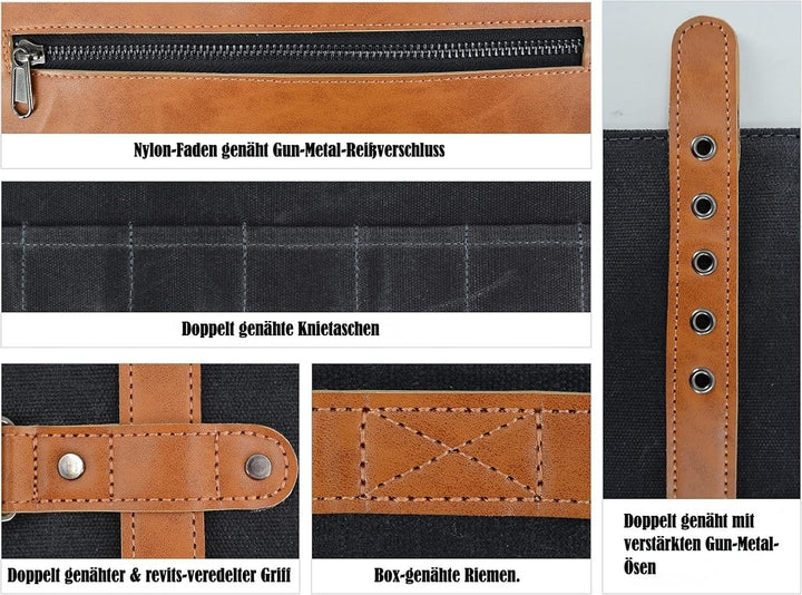 Messerrolle mit 14 Fächern, Leder-Messerrolle, Messerrollen-Segeltuch, Messertaschenhalter, Messerro