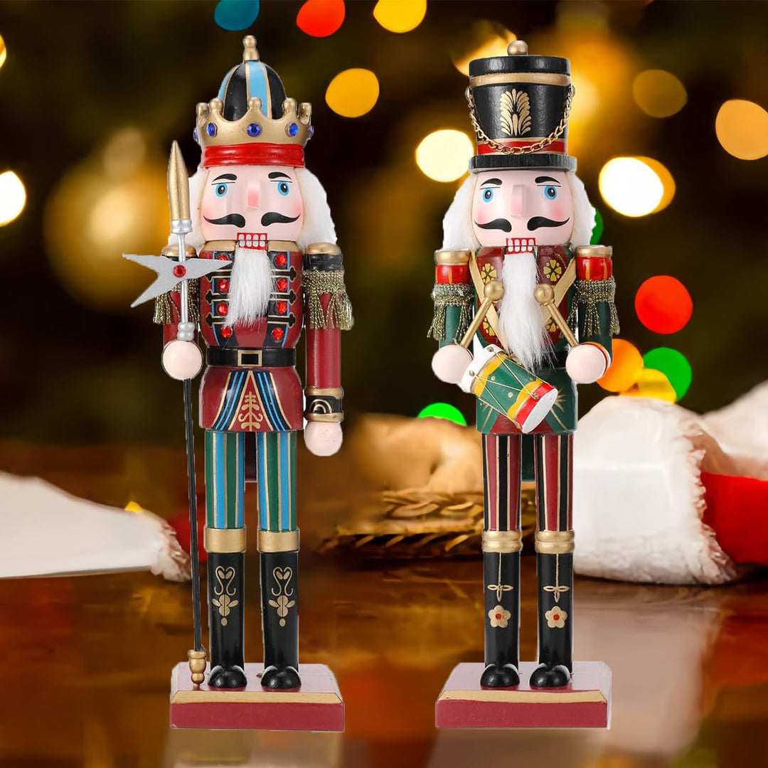 2Pcs Nussknacker Soldat, 30 cm Holz-Nussknacker Weihnachtsnussknacker Figuren für den Kamin, Klassis