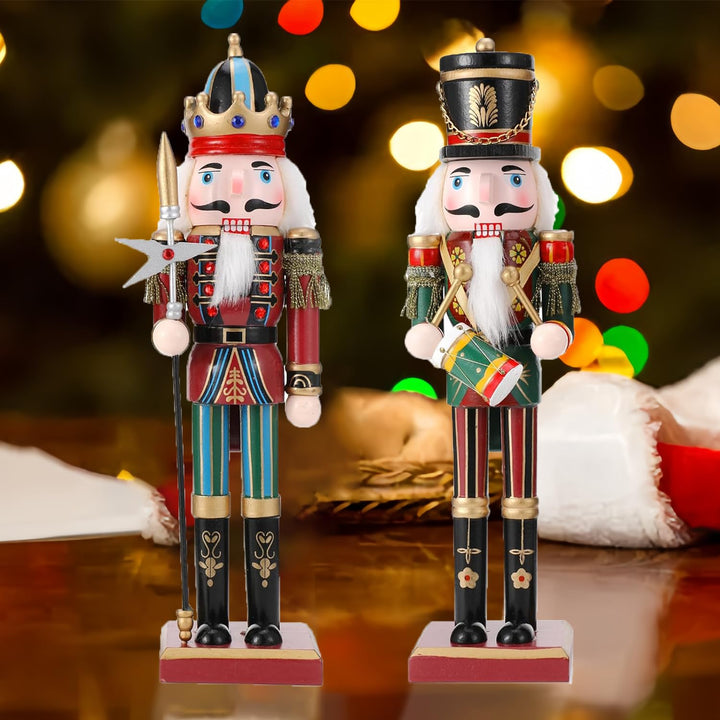 2Pcs Nussknacker Soldat, 30 cm Holz-Nussknacker Weihnachtsnussknacker Figuren für den Kamin, Klassis