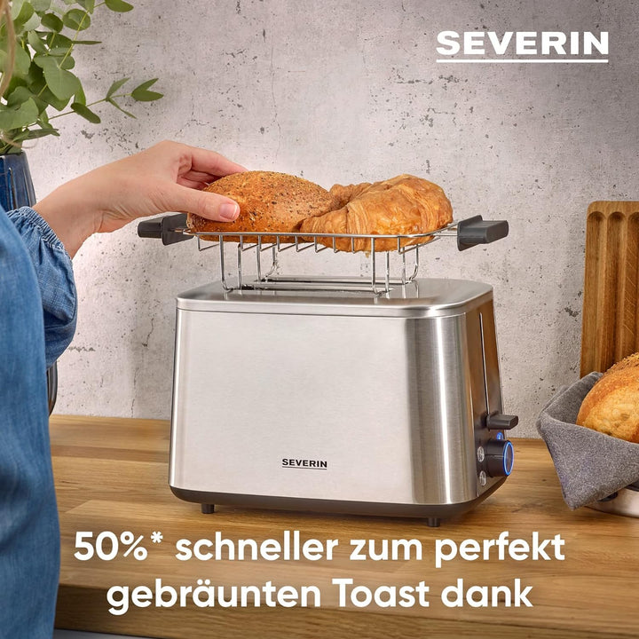 SEVERIN Turbo Toaster, Toaster mit Brötchenaufsatz, Edelstahl Toaster für 50%* schneller gebräuntes