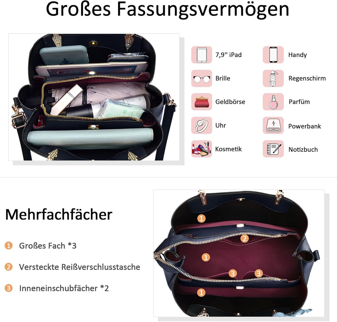DORRISO Elegant Damen Handtasche Grosse Kapazität Schultertasche mit Einzigartigem Anhänger Umhänget
