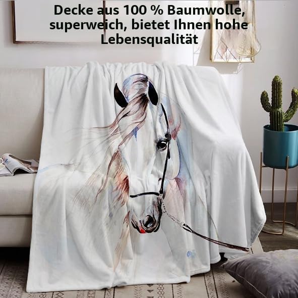 Pferd Kuscheldecke Flanell Decke Fleecedecke Flauschig Weich und Warme,3D Pferd Wohndecke Sofadecke