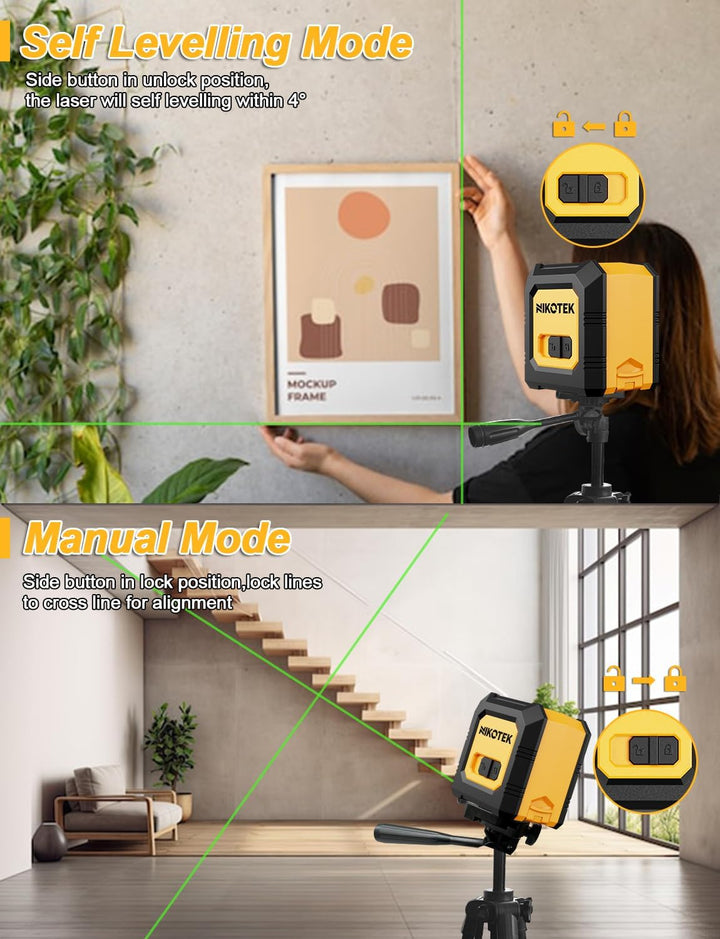 Kreuzlinienlaser, NIKOTEK Laser Wasserwaage (Vertikale/Horizontale Laser, IP54, 2 x AA Batteriem, Sc