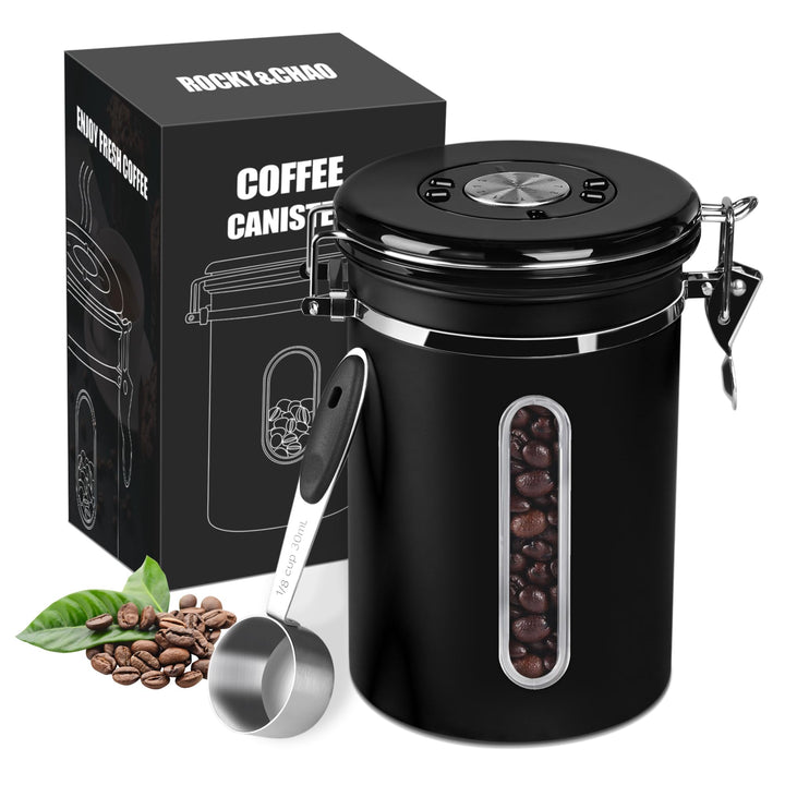 ROCKY&CHAO Kaffeedose Luftdicht aus Edelstahl 1,8L Kaffeebhnen Behälter mit Sichtfenster an der Seit