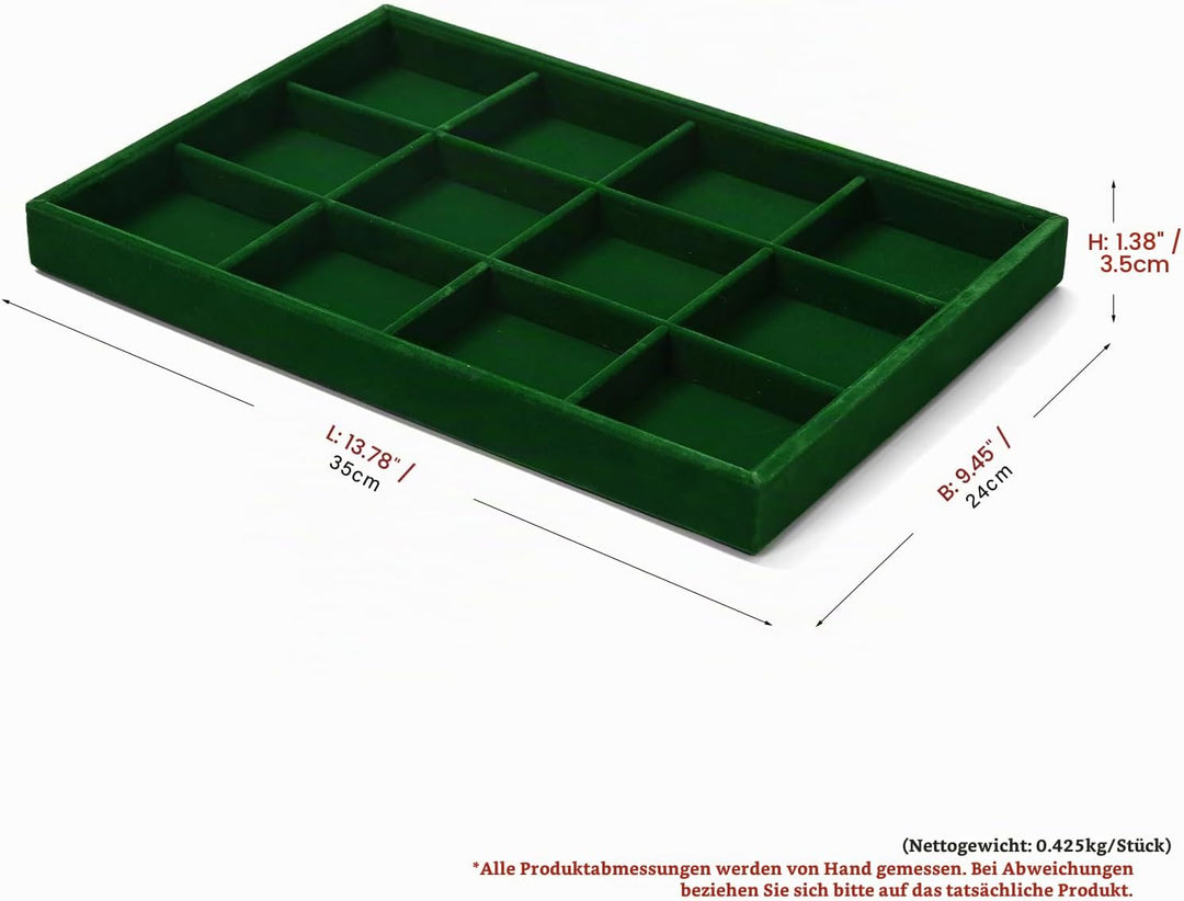 Oirlv Jahrgang Grün Samt Schmuck 12 Grids Schmucktablett,Schmuckschatulle Schmuckaufbewahrung Schmuc