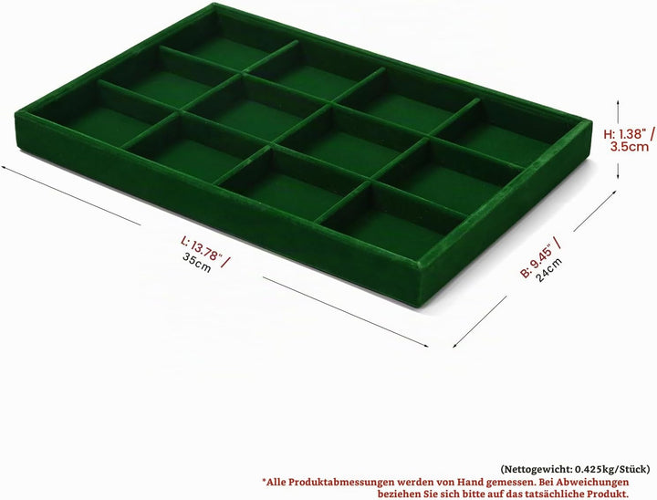 Oirlv Jahrgang Grün Samt Schmuck 12 Grids Schmucktablett,Schmuckschatulle Schmuckaufbewahrung Schmuc