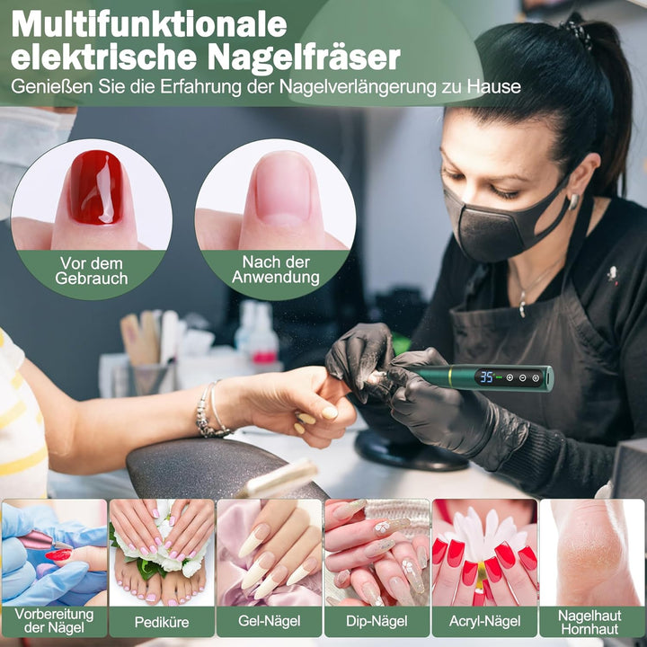 Nagelfräser Set Elektrisch,NAILGIRLS 11 in 1 Aufladbare Professional Electric Nail Drill Machine,Pro