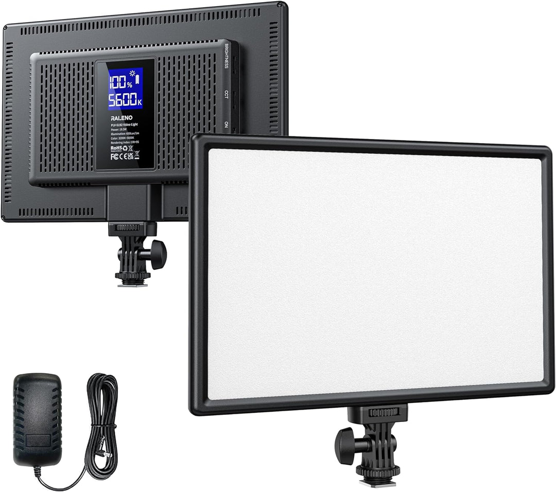 RALENO LED Videoleuchte, 19.5W Videolicht Eingebaute 2 * 4000mAh Akku CRI95+ 3200K-5600K Einstellbar