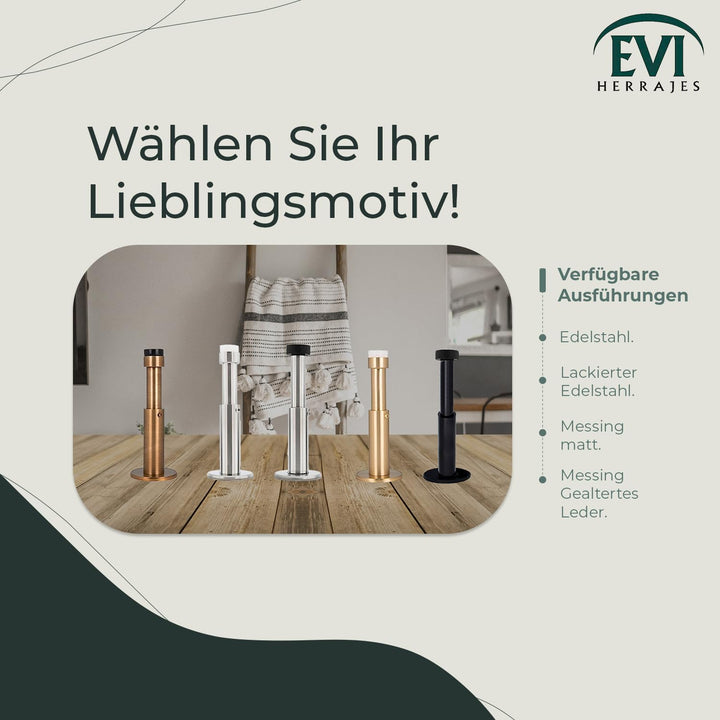 EVI HERRAJES Verstellbarer Türstopper aus Messing, Dual-Installation (Weisser Gummi), Weisser Gummi