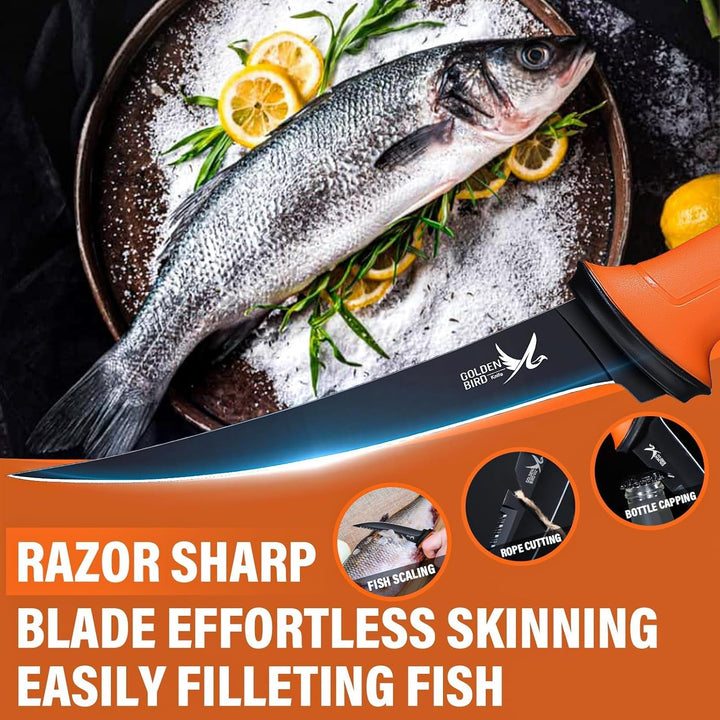 Golden Bird Filetiermesser Fisch 16,5cm Fischmesser 5Cr15mov Filitiermesser scharf Fisch Full Tang A