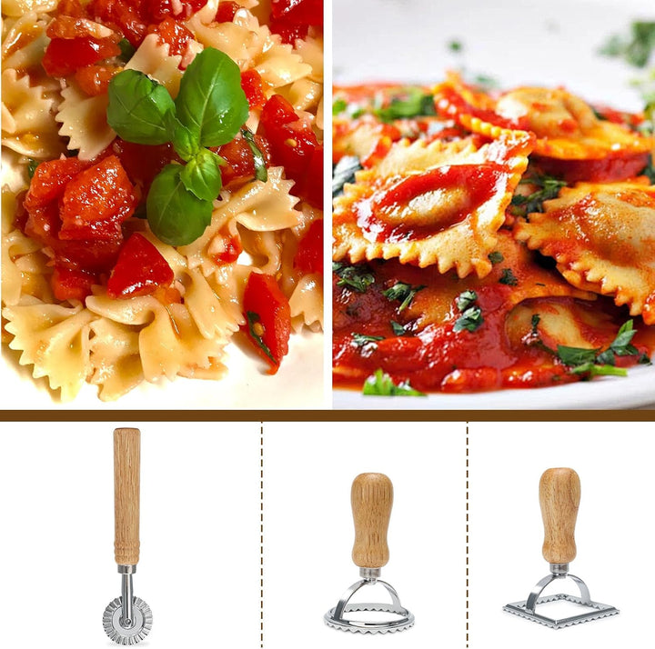 Pasta Herstellungs Set 9 Stück mit Pastatrockengestell, Nudelholz mit Gewinde, 2 Nudelhölzern, Gnocc