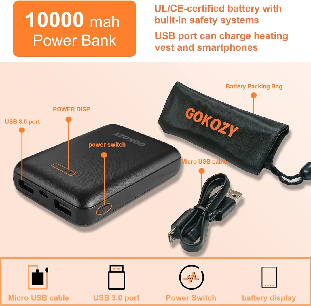 Gokozy Beheizbare Weste Damen - Heizweste Damen mit Powerbank Leichter und Wwarmer Mantel | Beheizba