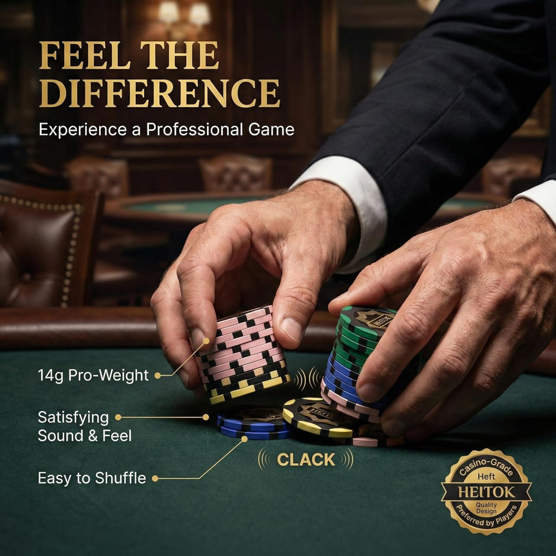 Pokerkoffer 500 Stück, Premium Poker Set im extrem stabilen Polycarbonat-Koffer (Kein Alu) – 14g Cla