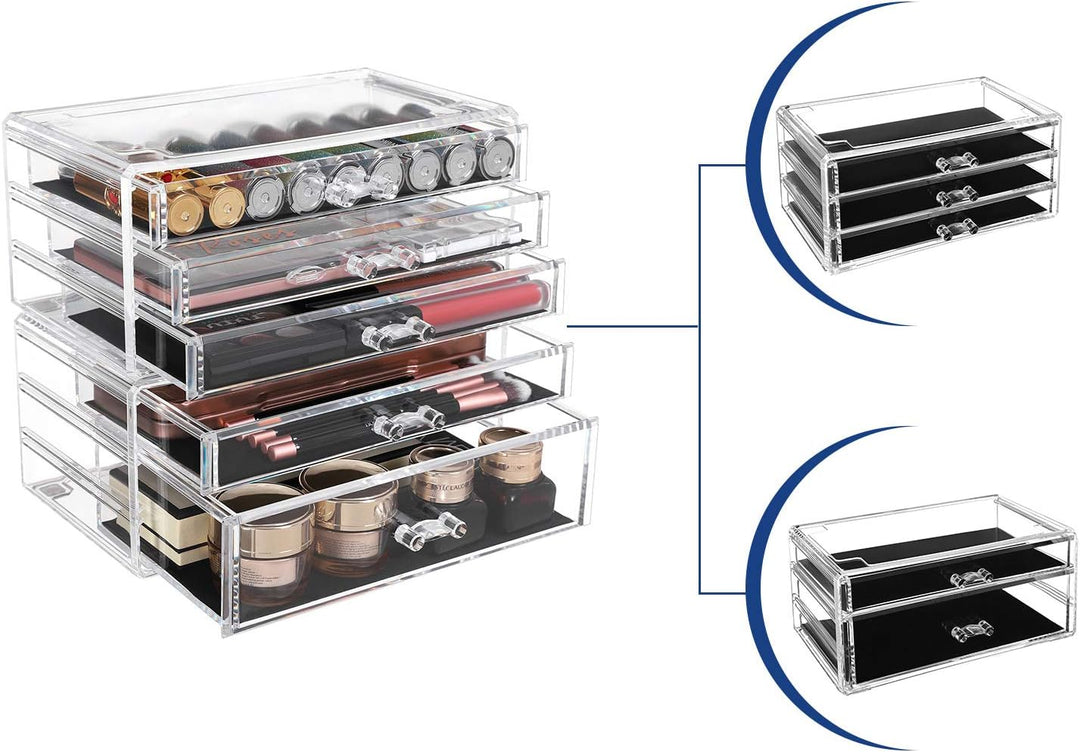 SONGMICS Make-up Organizer, 2 stapelbare Aufbewahrungsboxen für Schmuck und Kosmetik, mit 5 Schublad