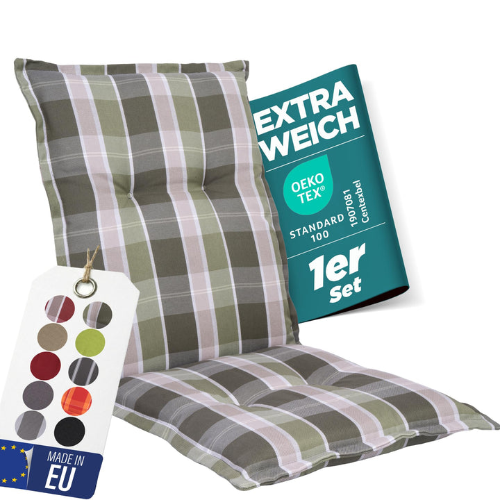 Gartenstuhlauflagen Niedriglehner, 1er Set, Grün kariert | Extra Dicke Sitzauflagen, Made in EU, Stu